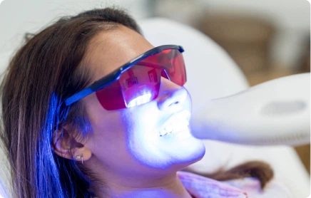 Teeth Whitening
We offer two teeth bleaching options at our clinics, both designed to lighten the shade of your teeth.
In-chair Zoom whitening is completed in one visit. You sit in the chair with a professional-grade gel applied to your teeth, activated by a controlled light. You'll be able to see how the colour has lifted before you head home.
Take-home whitening uses custom trays we fit to your teeth, paired with a gentler gel you apply at home for around an hour a day over a couple of weeks.Learn More